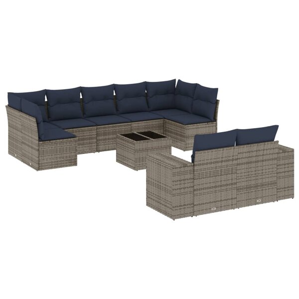 vidaXL Salon de jardin 10 Pièces avec coussins gris résine tressée