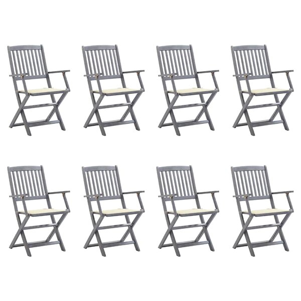 vidaXL Chaises pliables d'extérieur lot de 8 et coussins Bois d'acacia