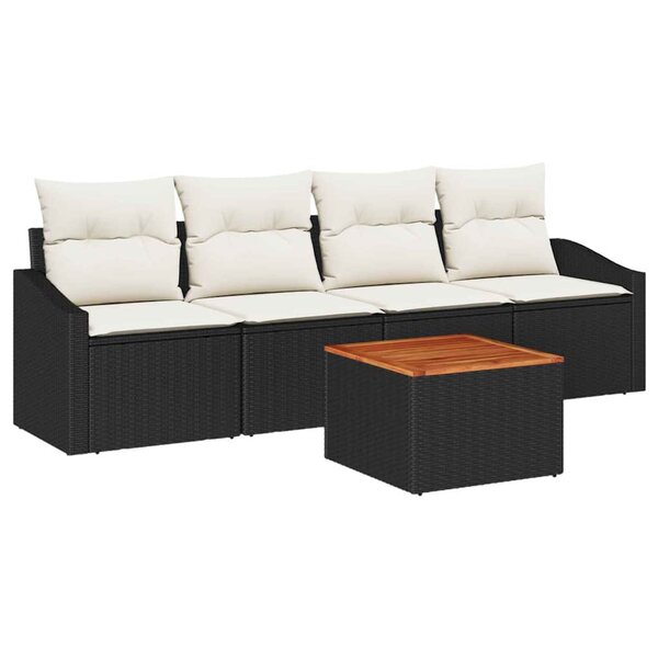 vidaXL Ensemble de canapé de jardin 5 Pièces Noir et blanc