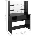 vidaXL Table de maquillage avec éclairage LED MDF Noir brillant