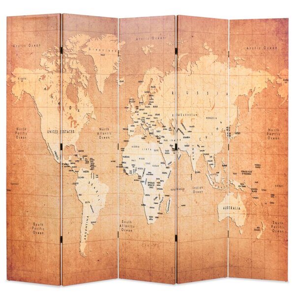 vidaXL Cloison de séparation pliable 200 x 170 cm Carte du monde Jaune