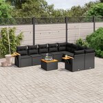 vidaXL Salon de jardin 10 Pièces avec coussins noir résine tressée