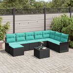 vidaXL Ensemble de canapé de jardin avec coussin 9 Pièces Noir polyrotin