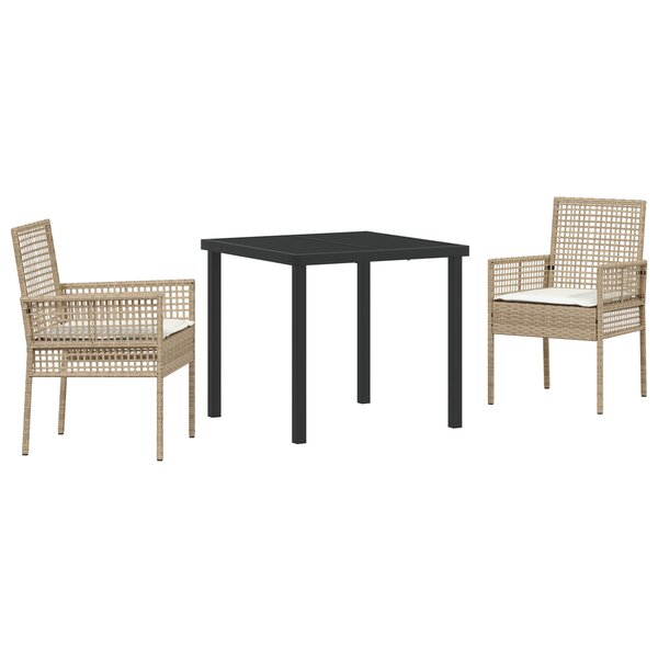 vidaXL Ensemble de salle à manger de jardin 3 pièces avec coussins en rotin poly beige