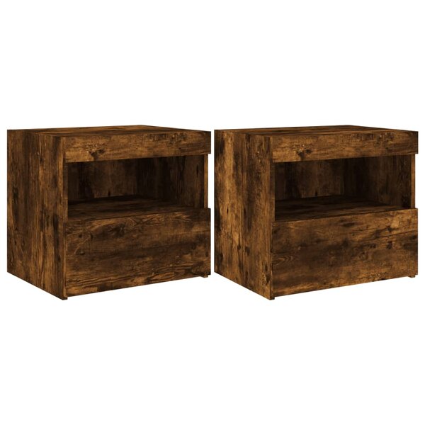 vidaXL Tables de chevet avec lumières LED 2 Pièces chêne fumé 50x40x45 cm