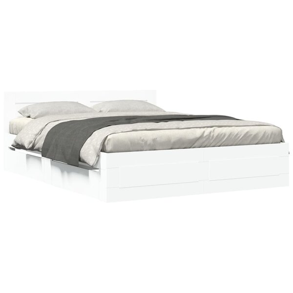 vidaXL Cadre de lit avec tête de lit sans matelas blanc 150x200 cm