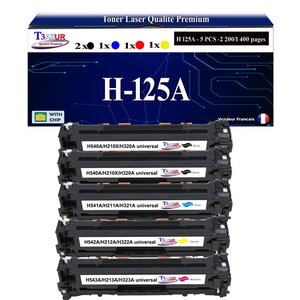 T3AZUR - 5x Cartouches compatibles avec 125A pour HP Color LaserJet CM1300 CM1300MFP CM1312 CM1312CB CM1312CI CM1312EB CM1312EI CM1312MFP CM1312NFI CM1312WB CM1312WI (CB540A)