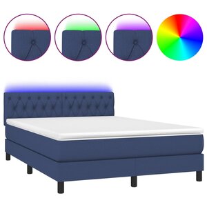 vidaXL Sommier à lattes de lit avec matelas LED Bleu 140x200 cm Tissu