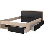 Lit adulte COMBO 160 x 200 cm - chêne et noir - 3 Tiroirs