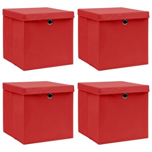 vidaXL Boîtes de rangement et couvercles 4 Pièces Rouge 32x32x32 cm Tissu