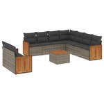 vidaXL Salon de jardin avec coussins 10 Pièces gris résine tressée