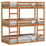vidaXL Lit superposé triple marron cire 90x190 cm bois de pin massif