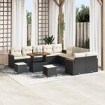 Ensemble de Canapés de Jardin de 13 pièces avec Coussins Noir Poly Rattan Acacia