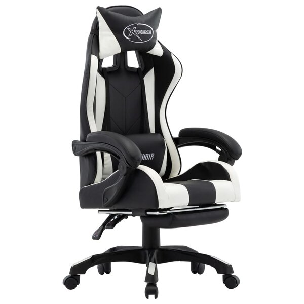 Chaise fauteuil siège pivotante de bureau informatique étude de jeux vidéo et repose-pied et similicuir blanc 02_0024222