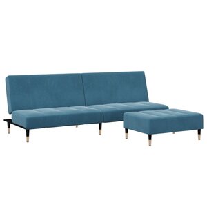 vidaXL Canapé-lit à 2 places avec repose-pied bleu velours