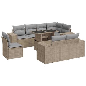 vidaXL Salon de jardin avec coussins 9 Pièces beige résine tressée