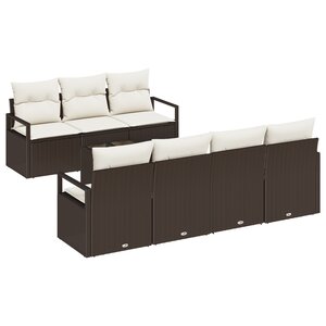 Ensemble de Canapés de Jardin 8 Pièces avec Coussins Marron Rattan Poly