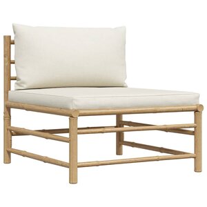 vidaXL Canapé central de jardin avec coussins blanc crème Bambou