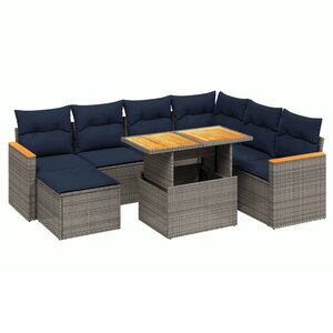 vidaXL Salon de jardin 8 Pièces avec coussins gris résine tressée