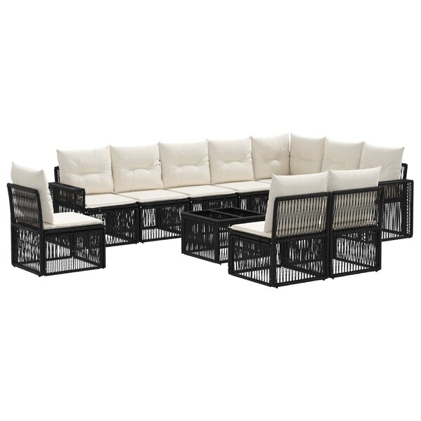 vidaXL Ensemble de canapé de jardin 11 Pièces Noir et blanc crème