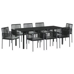 vidaXL Ensemble de salle à manger de jardin de 9 pièces avec coussins en poly rattan noir