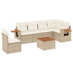 vidaXL Salon de jardin avec coussins 7 Pièces beige résine tressée