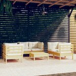 vidaXL Salon de jardin 7 Pièces avec coussins crème bois de pin massif