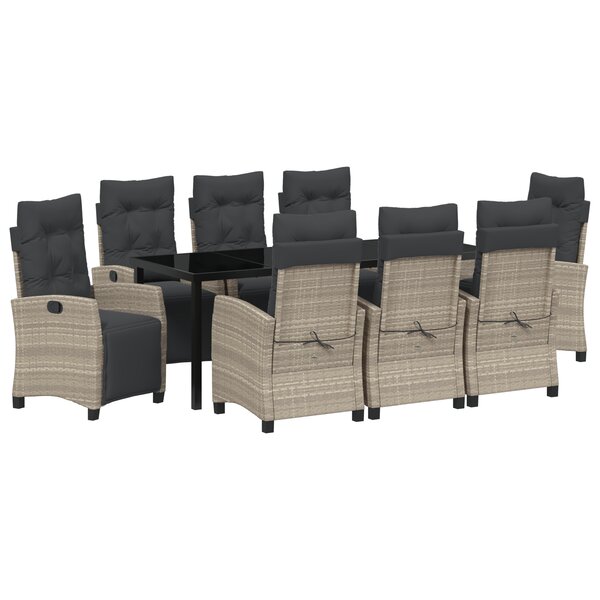 vidaXL Ensemble de salle à manger de jardin de 9 pièces gris clair en poly rotin