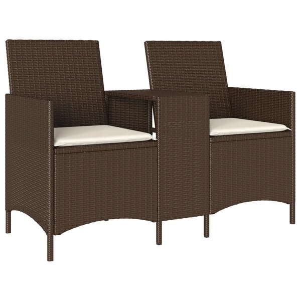 vidaXL Canapé de jardin 2 places avec table et coussins résine tressée