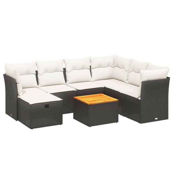 vidaXL Salon de jardin 8 Pièces avec coussins noir résine tressée