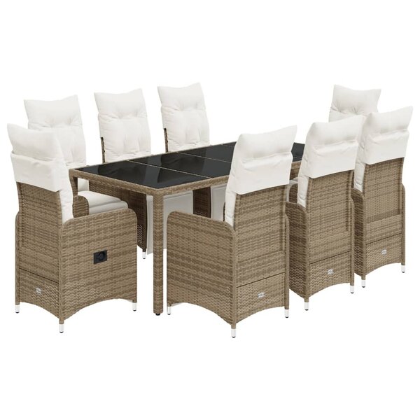 vidaXL Ensemble de bistro de jardin 9 Pièces coussins marron poly rotin