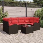 vidaXL Ensemble de canapé de jardin 7 Pièces Beige et Rouge polyrotin