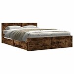 vidaXL Cadre de lit et tête de lit sans matelas chêne fumé 135x190 cm