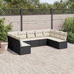vidaXL Salon de jardin 9 Pièces avec coussins noir résine tressée