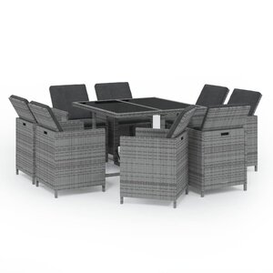vidaXL Ensemble à manger de jardin coussins 9Pièces Résine tressée Gris