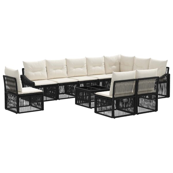 vidaXL Ensemble de canapé de jardin 11 Pièces Noir polyrotin
