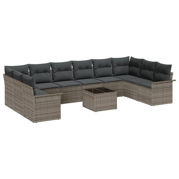 vidaXL Ensemble de Canapé de Jardin 10 Pièces avec Coussins en Rotin Poly Noir
