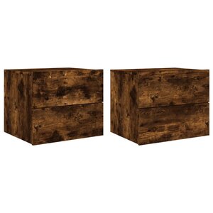 vidaXL Tables de chevet murales avec lumières LED 2 Pièces chêne fumé