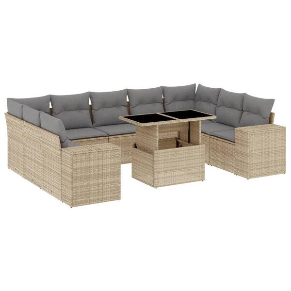 vidaXL Salon de jardin avec coussins 10 Pièces beige résine tressée