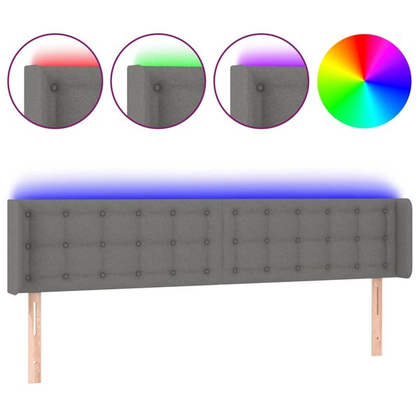 vidaXL Tête de lit à LED Gris foncé 183x16x78/88 cm Tissu