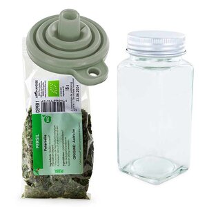 Flacon à épices poudreur + entonnoir + persil bio 15 g