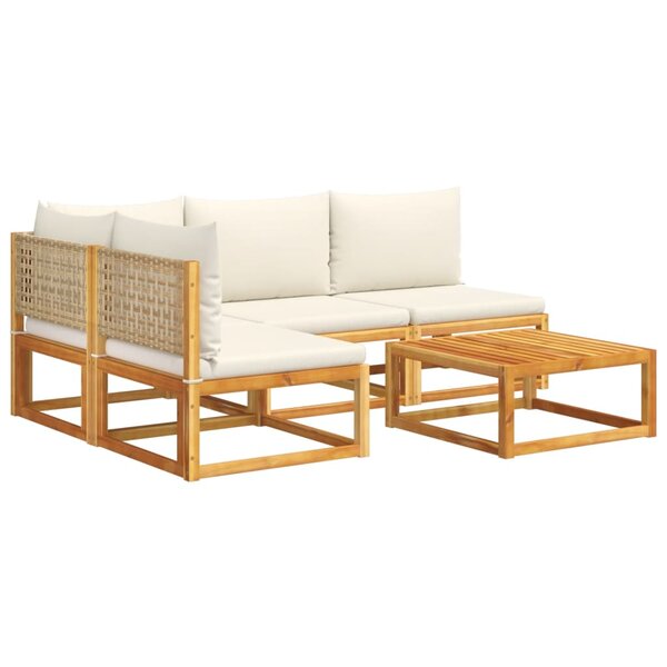 vidaXL Salon de jardin avec coussins 5 Pièces Bois d'acacia solide