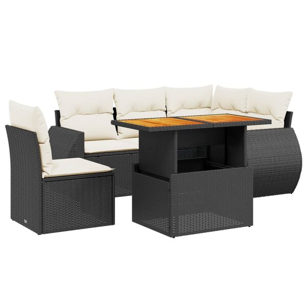vidaXL Salon de jardin 6 Pièces avec coussins noir résine tressée