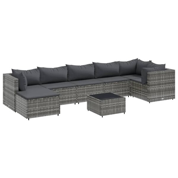 vidaXL Salon de jardin 8 Pièces avec coussins Gris Résine tressée