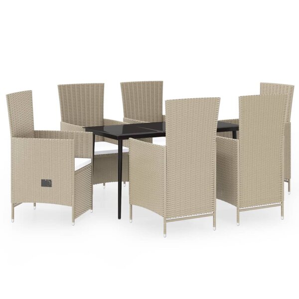 vidaXL Ensemble à manger de jardin avec coussins 7 Pièces Beige