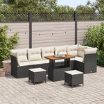 Ensemble de canapé de jardin 9 pièces avec coussins Noir Rotin PE Acacia