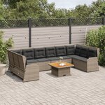 vidaXL Salon de jardin 7 Pièces avec coussins Gris Résine tressée