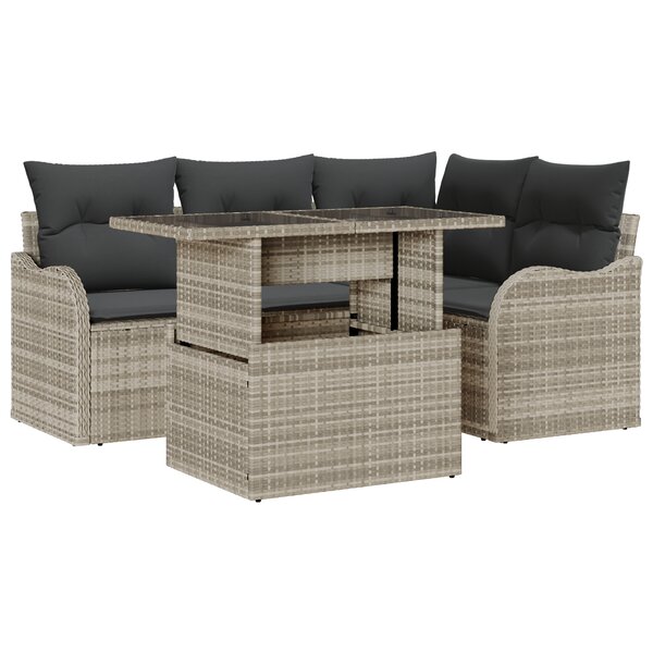 Ensemble de Canapés de Jardin vidaXL 5 Pièces avec Coussins en Rotin Poly Gris Clair