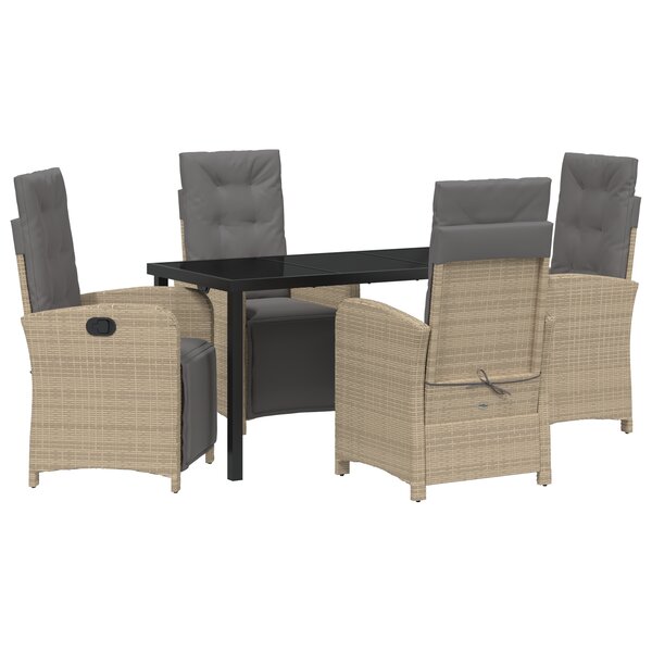 Set de salle à manger jardin de 5 pièces avec coussins en rotin poly beige