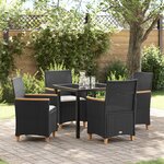 vidaXL Ensemble de Salle à Manger de Jardin de 5 Pièces avec Coussins Noir Poly Rattan